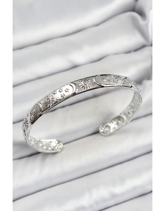 Pirinç Gümüş Renk İşlemeli Altı Açık Bileklik