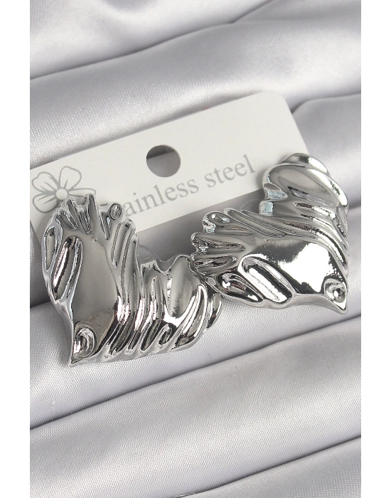 Pirinç Gümüş Renk İşlemeli Kalp Model Kadın Küpe