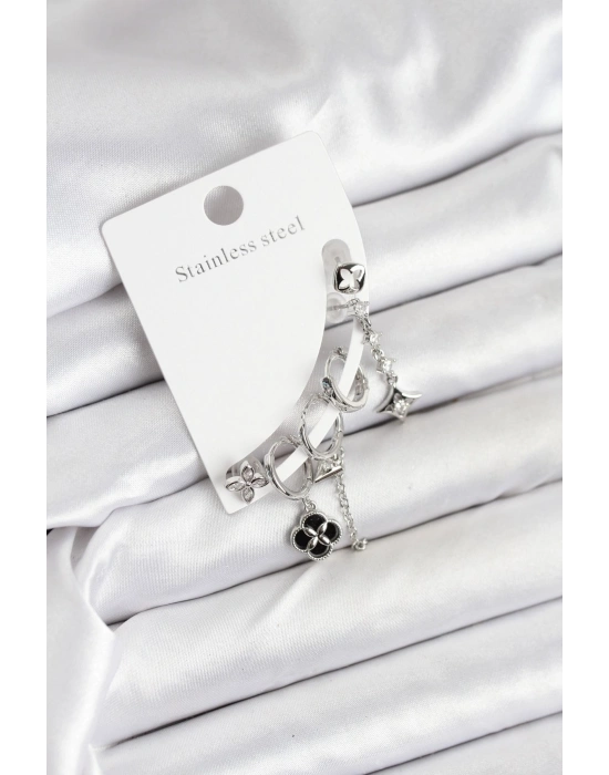 Pirinç Gümüş Renk Kadın Set Küpe