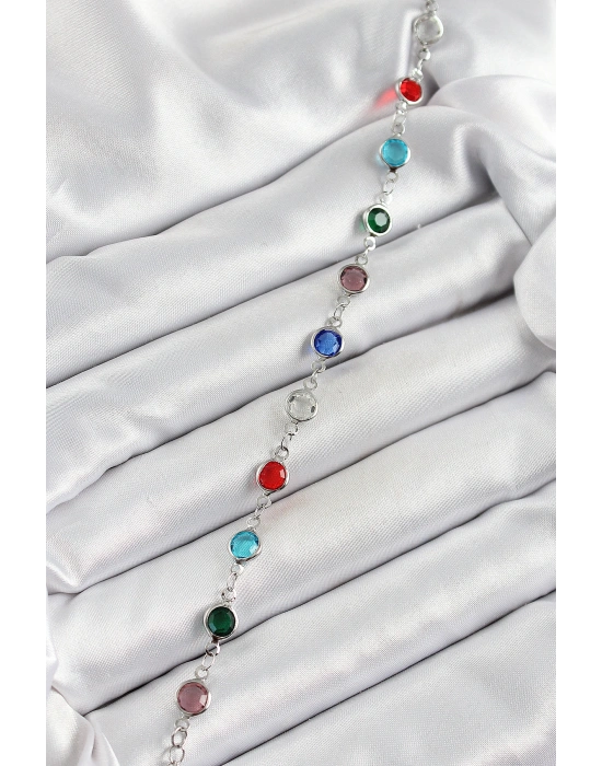 Pirinç Gümüş Renk Karışık Renk Zirkon Taşlı Kadın Bileklik