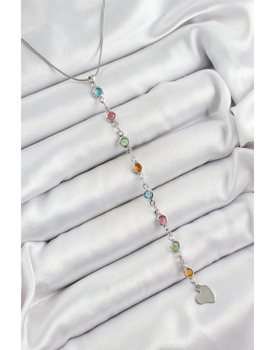 Pirinç Gümüş Renk Karışık Renk Zirkon Taşlı Y Kadın Kolye