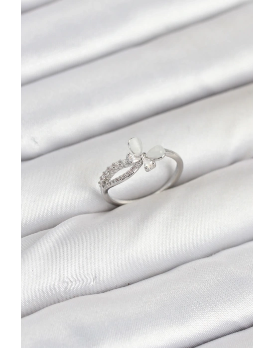 Pirinç Gümüş Renk Kelebek Zirkon Taşlı Kadın Yüzük