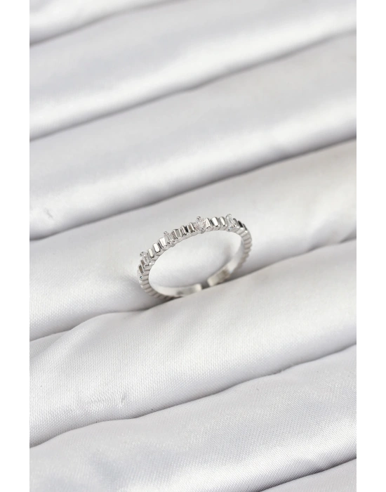 Pirinç Gümüş Renk Lazer Kesim Kadın Yüzük