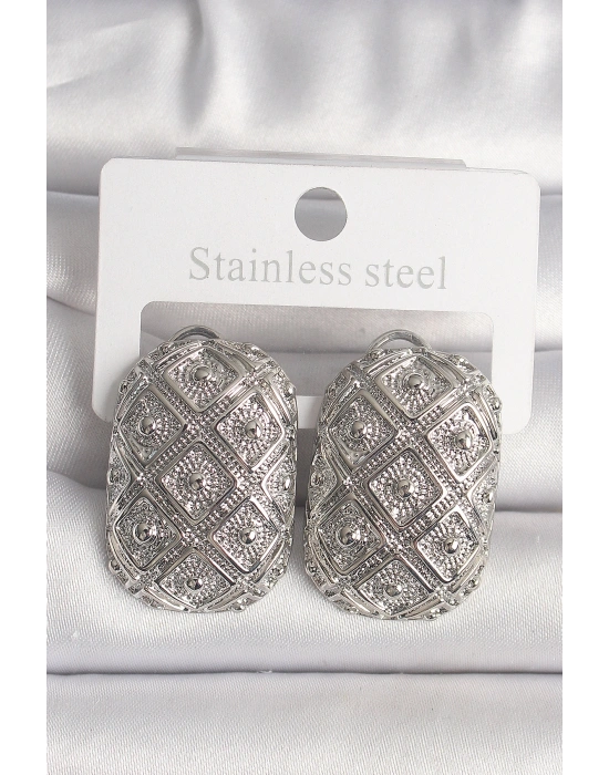 Pirinç Gümüş Renk Motif İşlemeli Kadın Küpe