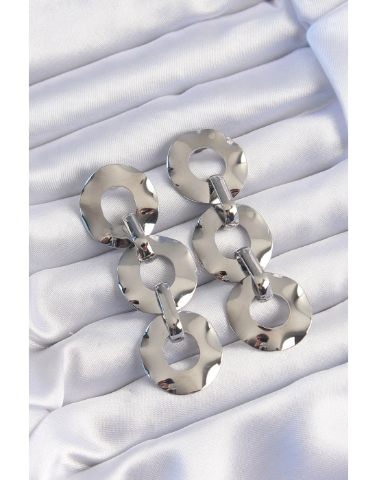 Pirinç Gümüş Renk Oval Ayna Model Sallantılı Küpe