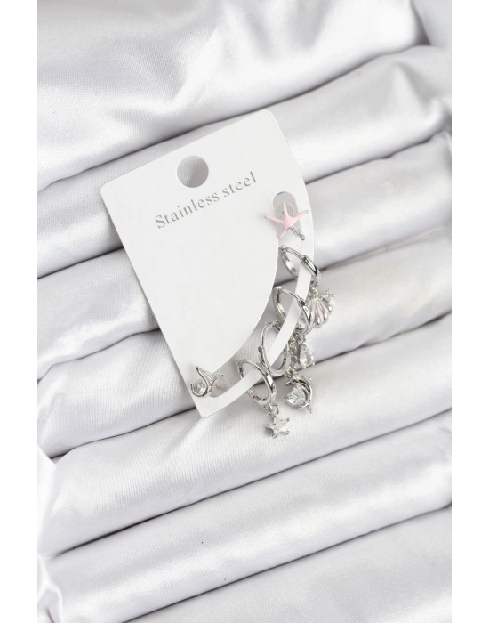 Pirinç Gümüş Renk Set Küpe