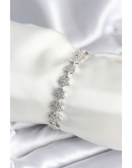 Pirinç Gümüş Renk Yıldız Model Kadın Bileklik