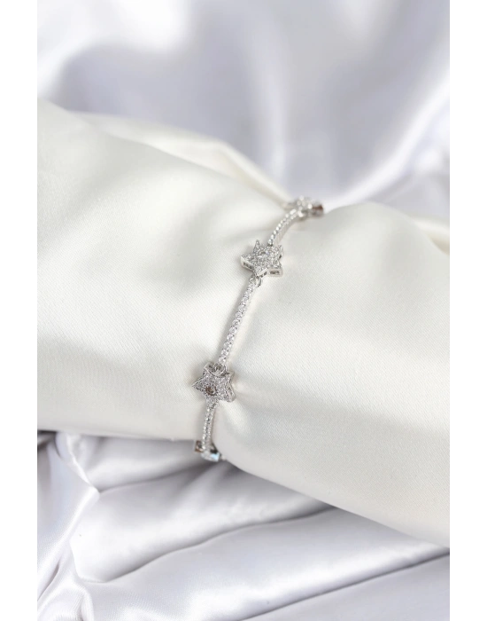 Pirinç Gümüş Renk Yıldız Model Kadın Bileklik