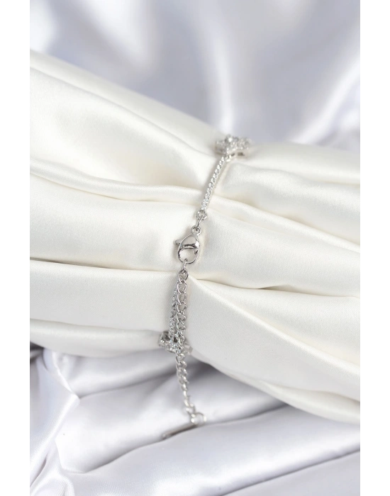 Pirinç Gümüş Renk Yıldız Model Kadın Bileklik