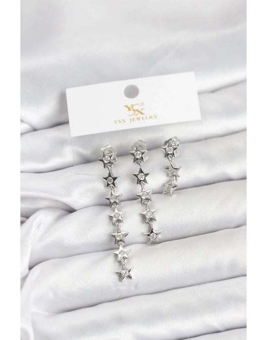 Pirinç Gümüş Renk Yıldız Model YSX Trio Küpe Seti