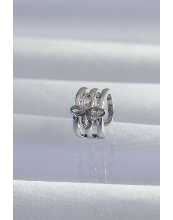 Pirinç Gümüş Renk Yonca Earcuff Küpe