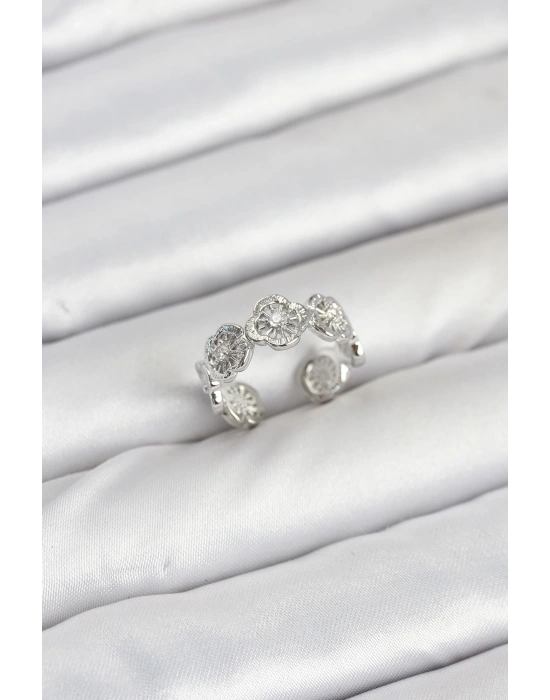 Pirinç Gümüş Renk Yonca Model Kadın Yüzük