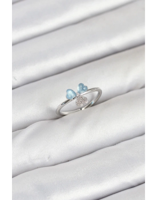 Pirinç Gümüş Renk Yonca Model Kadın Yüzük