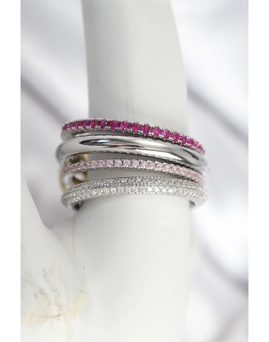 Pirinç Gümüş Renk Zirkon Taşlı 4Lü Kadın Yüzük