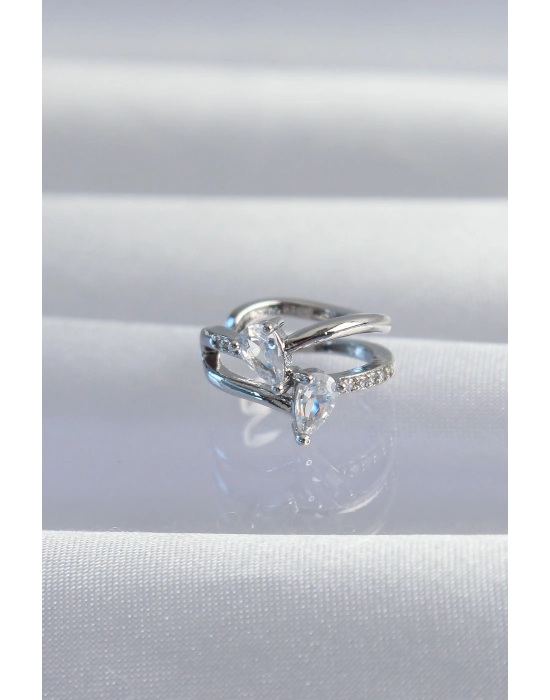 Pirinç Gümüş Renk Zirkon Taşlı Damla Earcuff Küpe