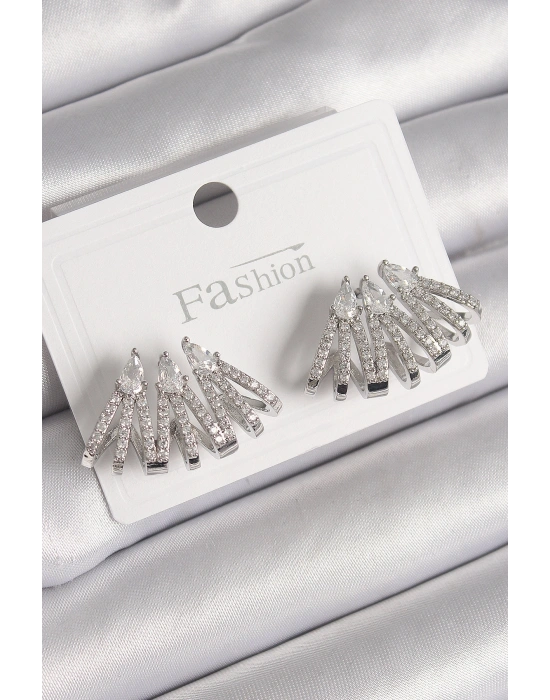 Pirinç Gümüş Renk Zirkon Taşlı Deniz Kabuğu Model Kadın Küpe