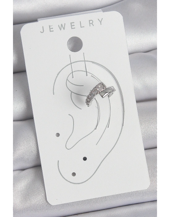 Pirinç Gümüş Renk Zirkon Taşlı Kadın Kıkırdak Küpe