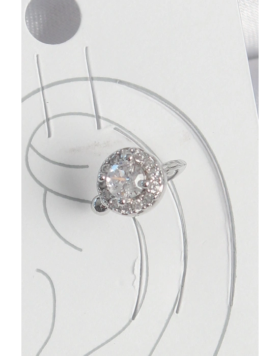 Pirinç Gümüş Renk Zirkon Taşlı Kadın Kıkırdak Model Küpe