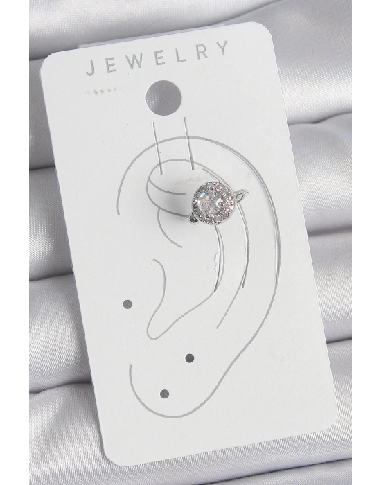 Pirinç Gümüş Renk Zirkon Taşlı Kadın Kıkırdak Model Küpe