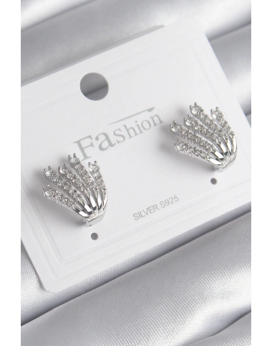 Pirinç Gümüş Renk Zirkon Taşlı Kadın Küpe