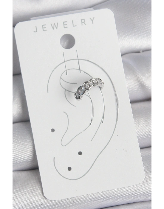 Pirinç Gümüş Renk Zirkon Taşlı Kıkırdak Model Kadın Küpe