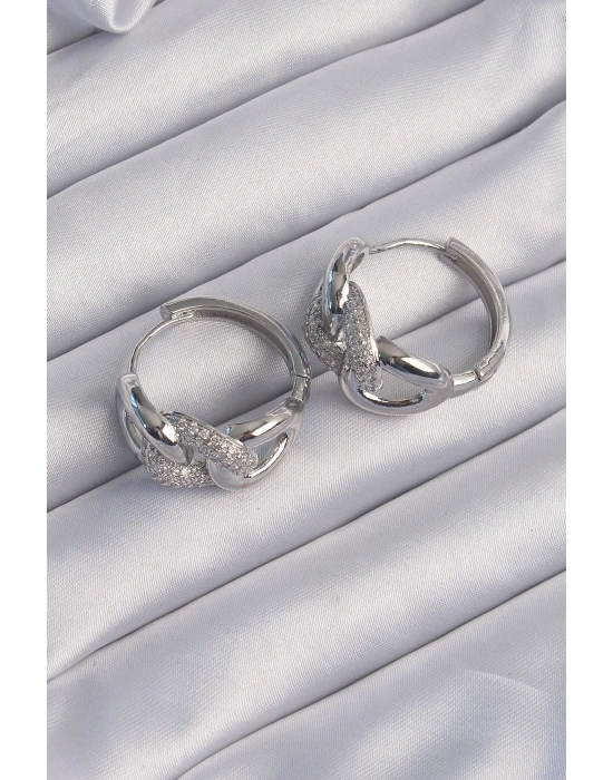 Pirinç Gümüş Renk Zirkon Taşlı Samanyolu Küpe