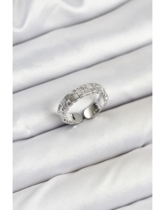 Pirinç Gümüş Renk Zirkon Taşlı Sırım Kadın Yüzük