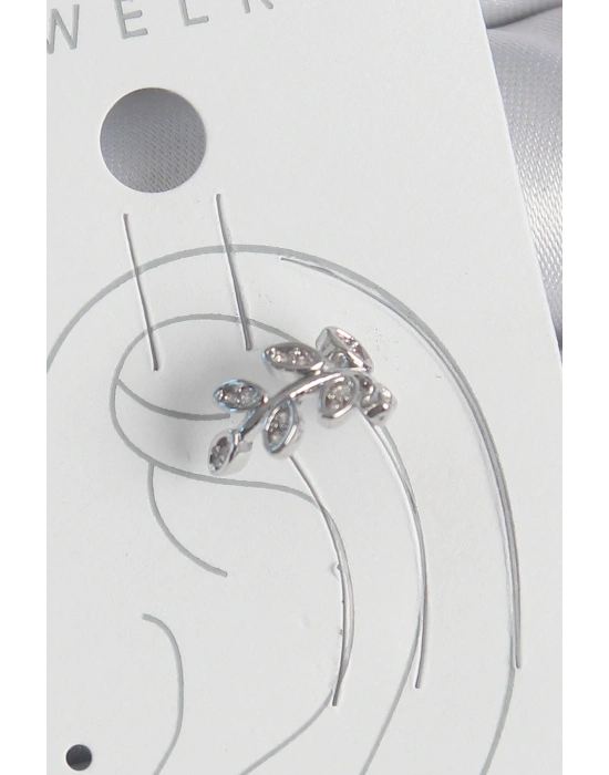 Pirinç Gümüş Renk Zirkon Taşlı Yaprak Model Kıkırdak Kadın Küpe