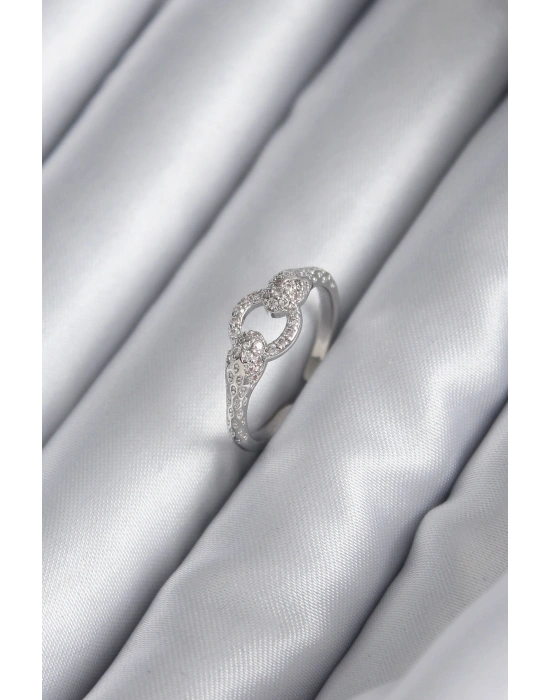 Pirinç Gümüş Renk Zirkon Taşlı Yılan Model Kadın Yüzük