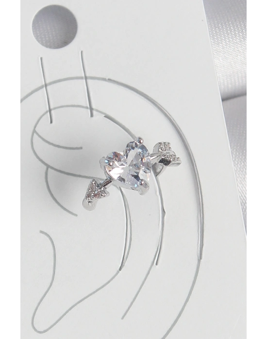 Pirinç Gümüş Renk Zirkon Taşlı Yıldız Model Kadın Kıkırdak Küpe