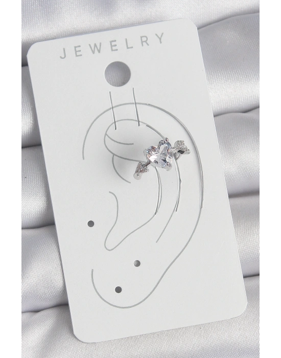 Pirinç Gümüş Renk Zirkon Taşlı Yıldız Model Kadın Kıkırdak Küpe