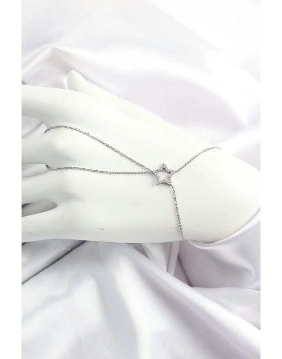 Pirinç Gümüş Renk Zirkon Taşlı Yıldız Model Şahmeran