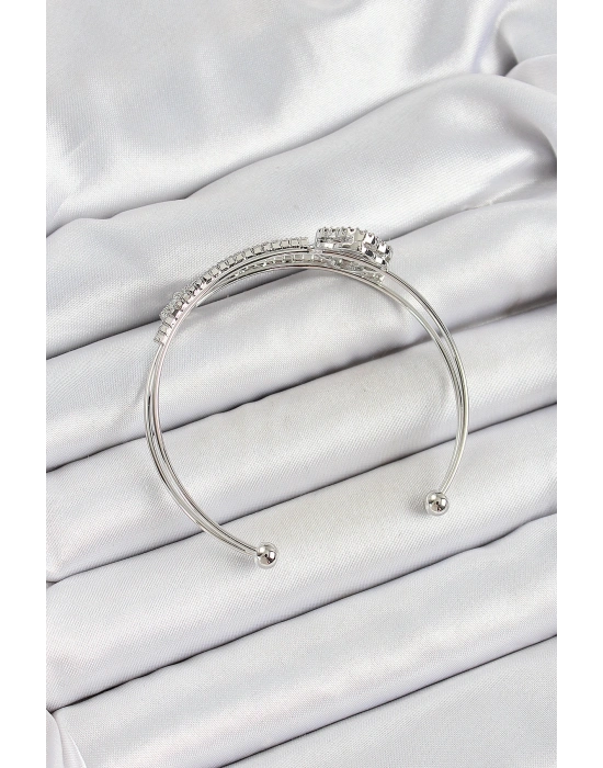 Pirinç Gümüş Renk Zirkon Taşlı Yonca Model 2li Kadın Bileklik