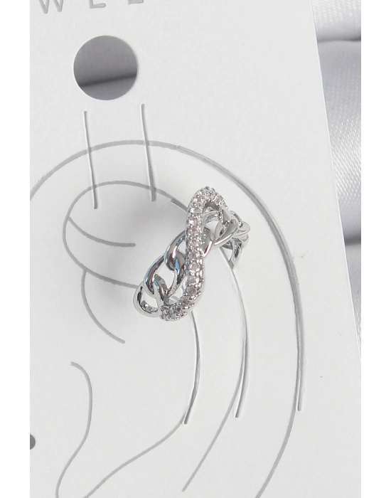 Pirinç Gümüş Renk Zirkon Taşlı Zincir Sonsuzluk Model Kadın Kıkırdak Küpe