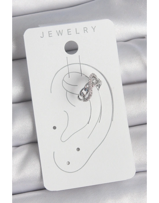 Pirinç Gümüş Renk Zirkon Taşlı Zincir Sonsuzluk Model Kadın Kıkırdak Küpe