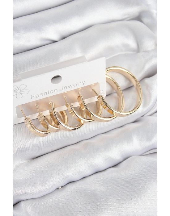Pirinç Halka Model Gold Renk Kadın Set Küpe