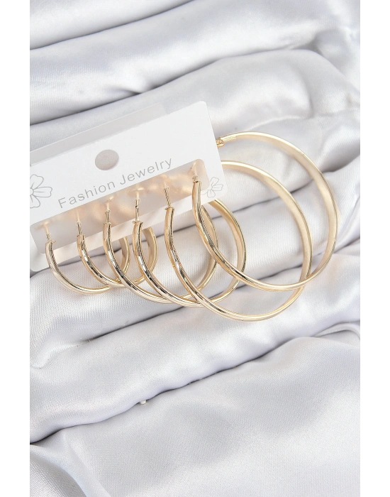 Pirinç Halka Model Gold Renk Kadın Set Küpe