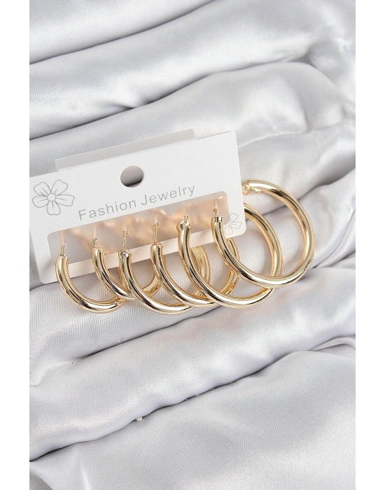 Pirinç Halka Model Gold Renk Kadın Set Küpe