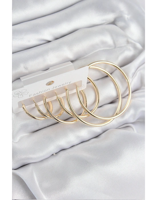Pirinç Halka Model Gold Renk Kadın Set Küpe