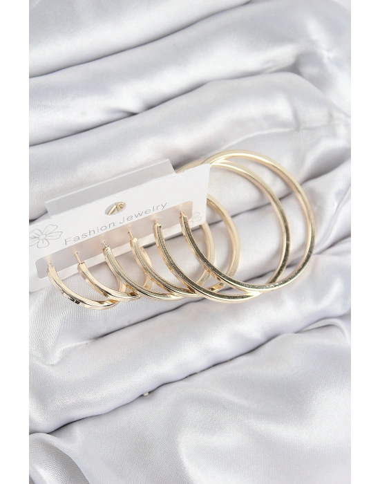Pirinç Halka Model Gold Renk Kadın Set Küpe