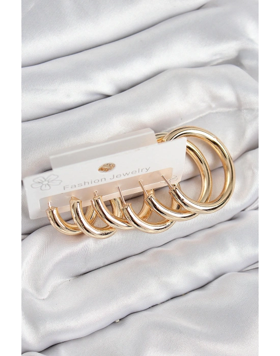 Pirinç Halka Model Gold Renk Kadın Set Küpe