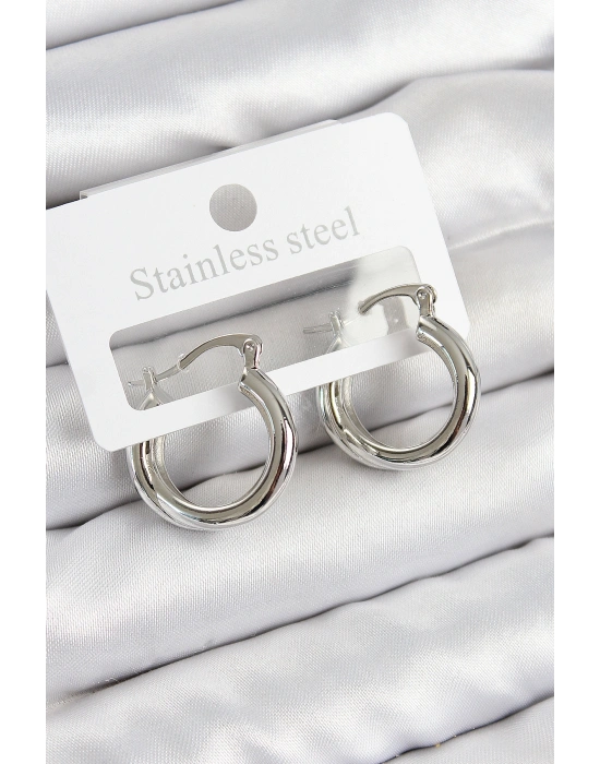 Pirinç Halka Model Gümüş Renk Kadın Küpe