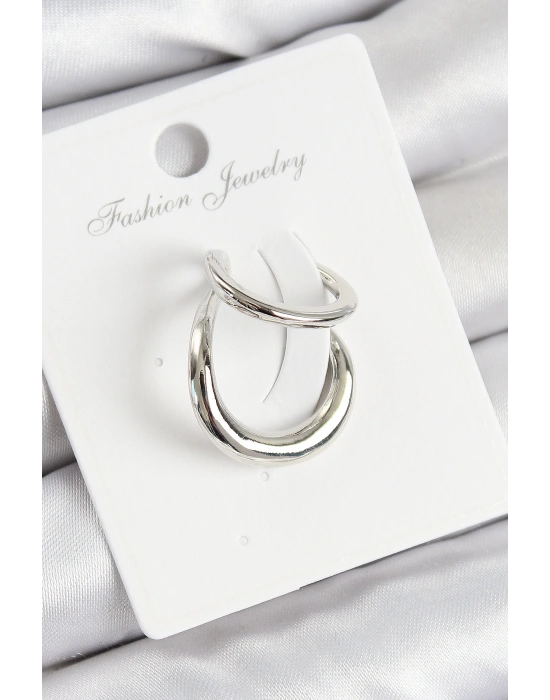 Pirinç Halka Model Gümüş Renk Sağ Kıkırdak Küpe