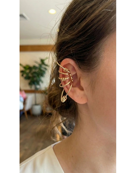 Pirinç Halkalı Model Gold Renk Kıkırdak Küpe