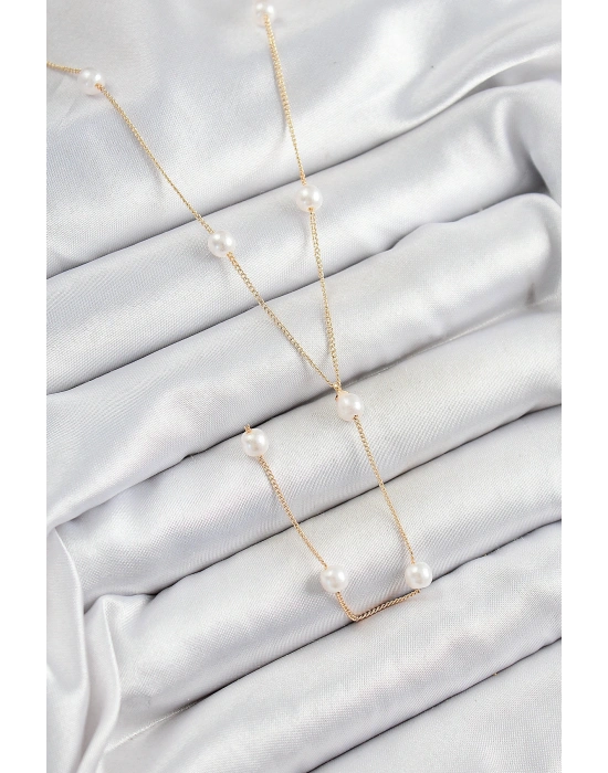 Pirinç İnci Figürlü Y Model Gold Renk Kadın Kolye