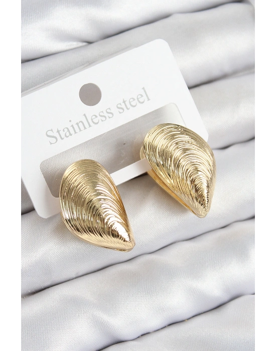 Pirinç İstiridye Model Gold Renk Kadın Küpe
