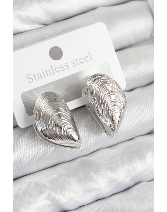 Pirinç İstiridye Model Gümüş Renk Kadın Küpe