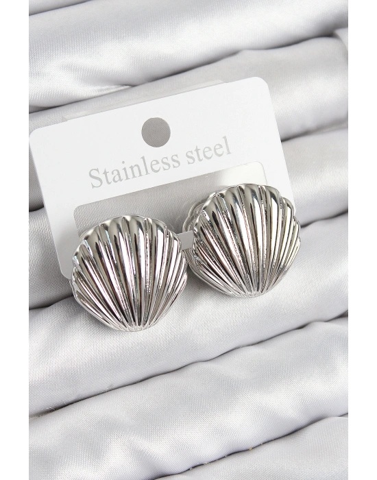 Pirinç İstiridye Model Gümüş Renk Kadın Küpe