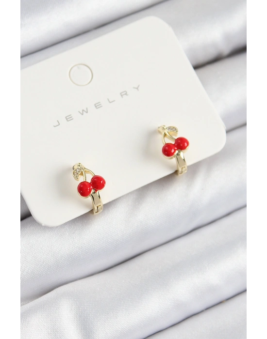 Pirinç Kiraz Model Gold Renk Çocuk Küpe