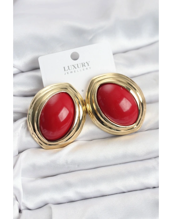 Pirinç Kırmızı Badem Model Vintage Gold Kadın Küpe